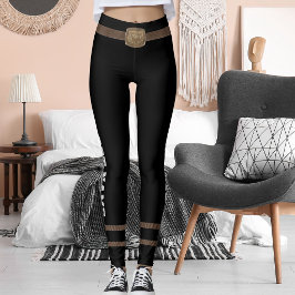 Customized Pet Lover Brown Belt Brass Buckle Black レギンス