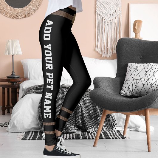 Customized Pet Lover Brown Belt Brass Buckle Black レギンス