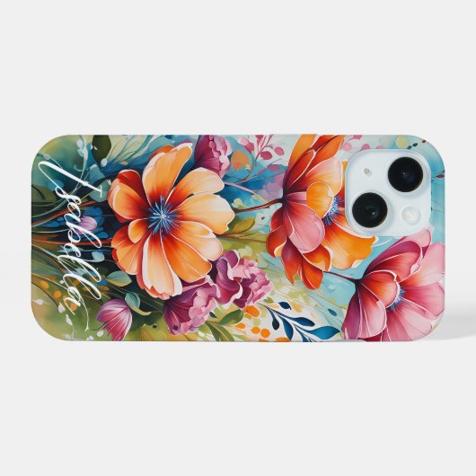 Customized Phone Case Floral Design iPhone 15ケース (裏面横)