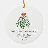 customized Photo first christmas married セラミックオーナメント (正面)