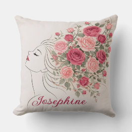 Customized Pink Rose Floral Hair Woman Elegant  クッション