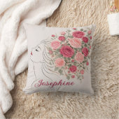 Customized Pink Rose Floral Hair Woman Elegant  クッション (ブランケット)
