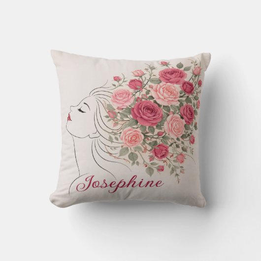 Customized Pink Rose Floral Hair Woman Elegant  クッション (正面)
