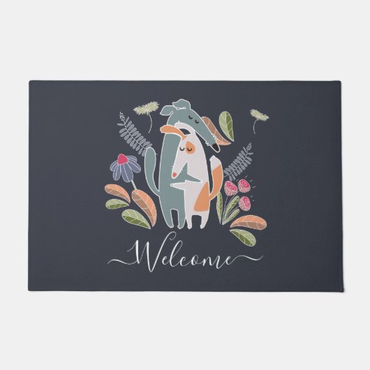 Customized Podenco and Galgo Dog Together Navy ドアマット (正面)