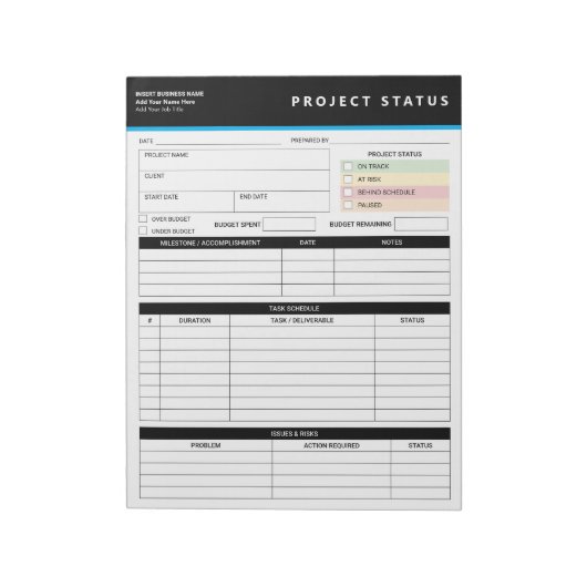 Customized Project Status Report Template Notepad ノートパッド (回転)