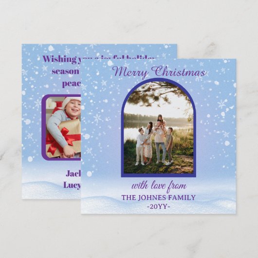 Customized Purple Merry Christmas Photo  シーズンカード (正面/裏面)