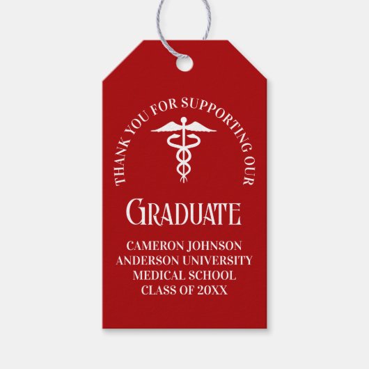 Customized Red Medical School Graduation Party ギフトタグ (正面)