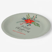 Customized Red Poinsettia Merry Christmas ペーパープレート (アングル)