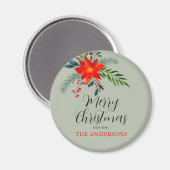 Customized Red Poinsettia Merry Christmas マグネット (正面/裏面)