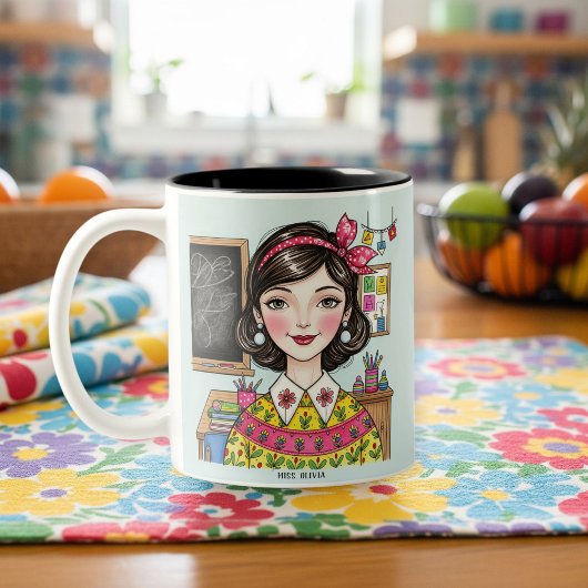 Customized Teacher Graphic Mug – Colorful & Cute ツートーンマグカップ