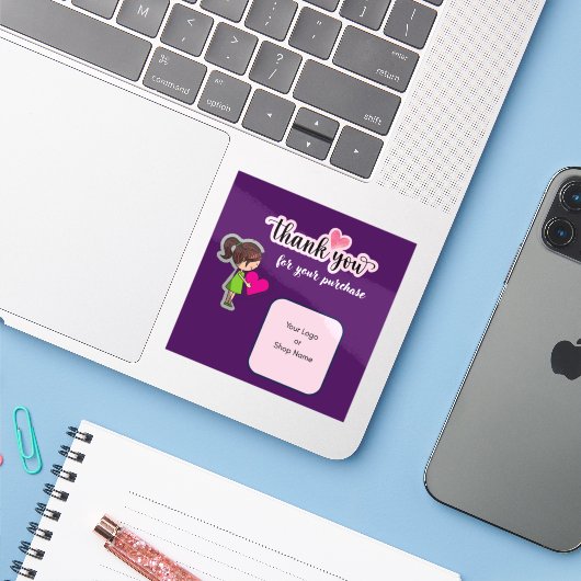 Customized Thank You Card for Your Purchase Labels シール (ノートパソコンとiPhone)