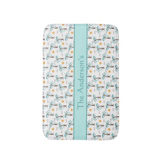 Customized Tropical Palm Tree Sunshine Teal  バスマット (正面縦)