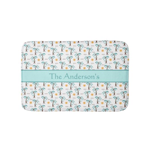Customized Tropical Palm Tree Sunshine Teal  バスマット (正面)