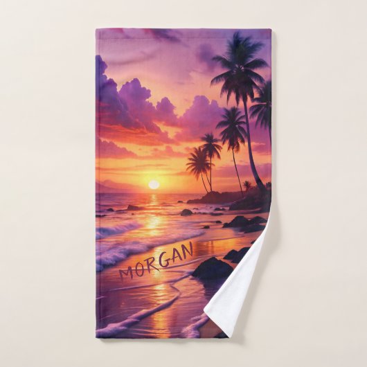 Customized Tropical Sunset Beach – Coastal Sports ハンドタオル (ハンドタオル)