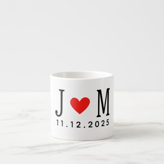 Customized wedding Couple Name Date Red Love エスプレッソカップ (正面)