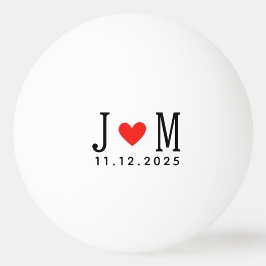 Customized wedding Couple Name Date Red Love 卓球ボール (正面)
