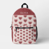 Customized Y2K Heart in Bordeaux Pink Retro プリントバックパック (正面)