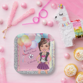 CustomSweet 16 Caricature Invitation with Balloons ペーパープレート