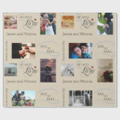 CustomTextパーソナライズされた結婚を使用した写真コラージュ ラッピングペーパー (フラット)