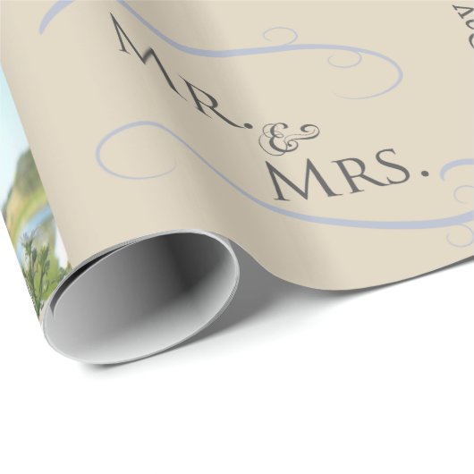 CustomTextパーソナライズされた結婚を使用した写真コラージュ ラッピングペーパー (ロールコーナー)