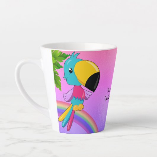 CustomText/トロピカルかわいいトゥカンビーチ虹 カフェラテマグ (左)