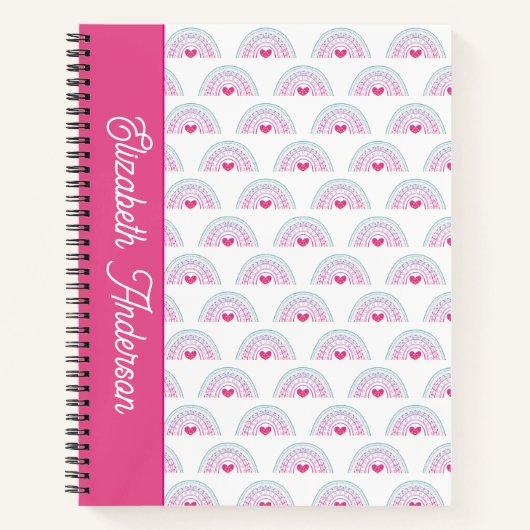 Cut Pink Boho Rainbow Girl ノートブック (正面)