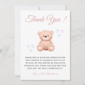 Cut Teddy Bear, handdrawn Hearts Girl Baby Shower  サンキューカード (正面)
