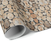 Cut Tree Branch Logs Stacked Pattern Photograph ラッピングペーパー (ロールコーナー)