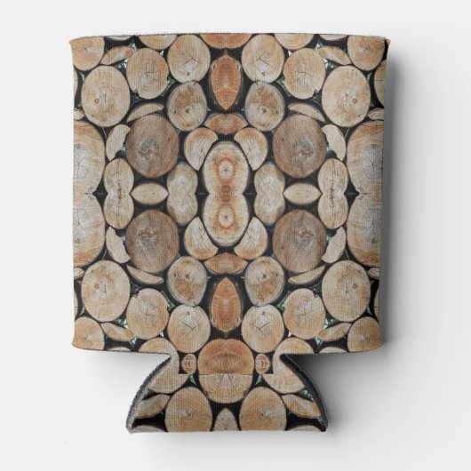 Cut Tree Branch Logs Stacked Pattern Photograph 缶クーラー (正面)