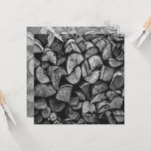 Cut Tree Logs Stacked Together Black & White Photo カード (正面/裏面インサイチュ)