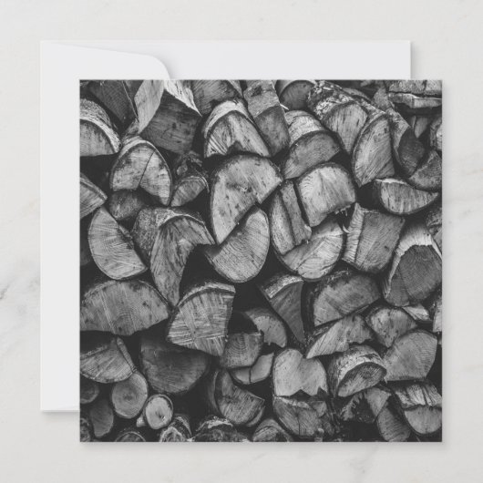 Cut Tree Logs Stacked Together Black & White Photo カード (正面)