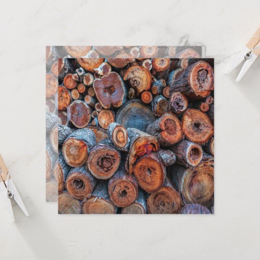 Cut Tree Logs Stacked Together Pattern Photograph カード (正面/裏面インサイチュ)