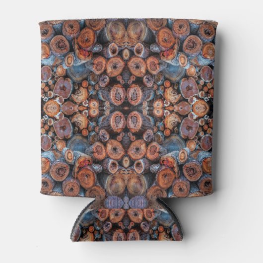 Cut Tree Logs Stacked Together Pattern Photograph 缶クーラー (正面)