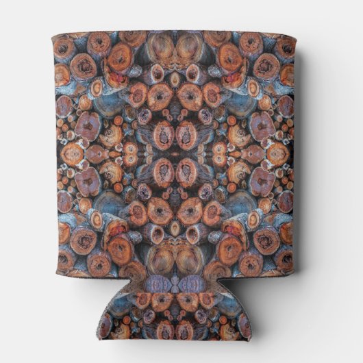 Cut Tree Logs Stacked Together Pattern Photograph 缶クーラー (裏面)