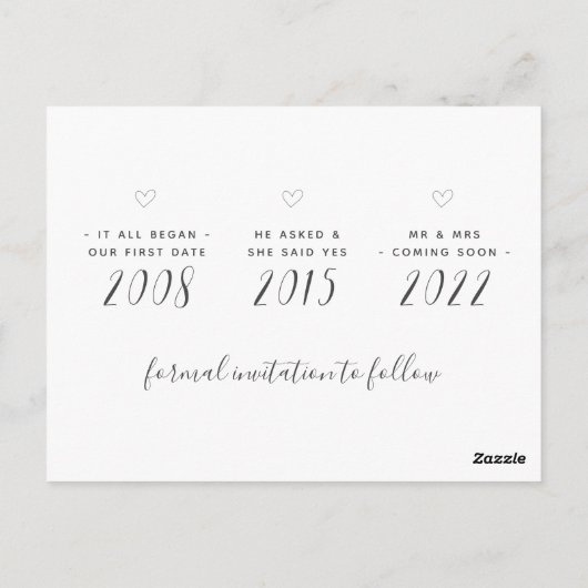 Cuteの発表用はがき結婚を保存する ポストカード (裏面)