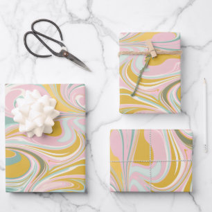 Cute抽象芸術Marble Swirl in Pink 自然 and金ゴールド ラッピングペーパーシート