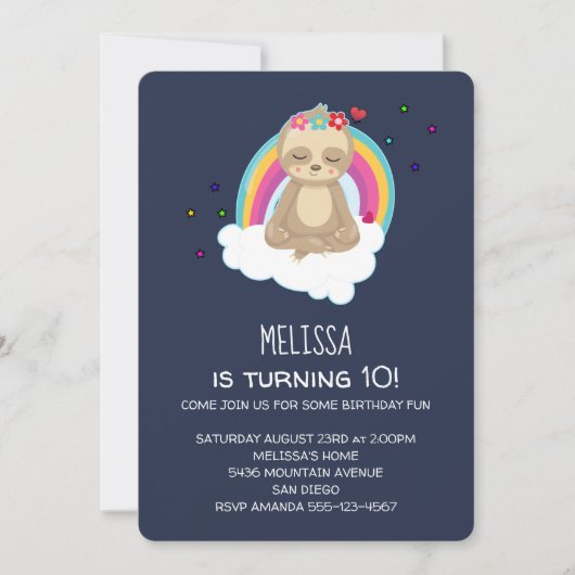 Cute めい想's Sloth on a Cloud Birthday Party 招待状 (正面)