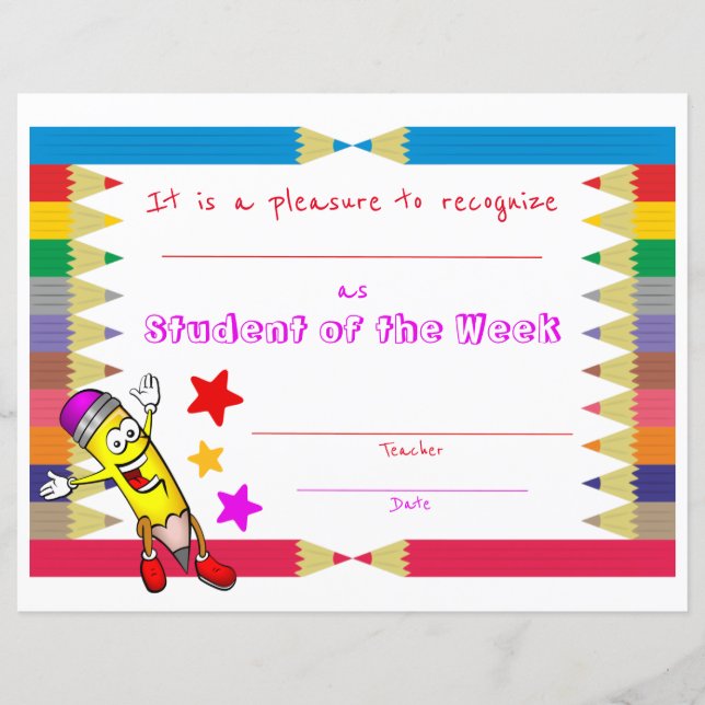 Cute & カラフル Student of the Week Certificate (正面)