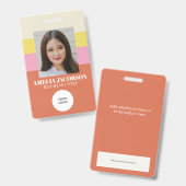 Cute スタイリッシュ Pink Orange社員写真IDロゴ バッジ (正面＆裏面)