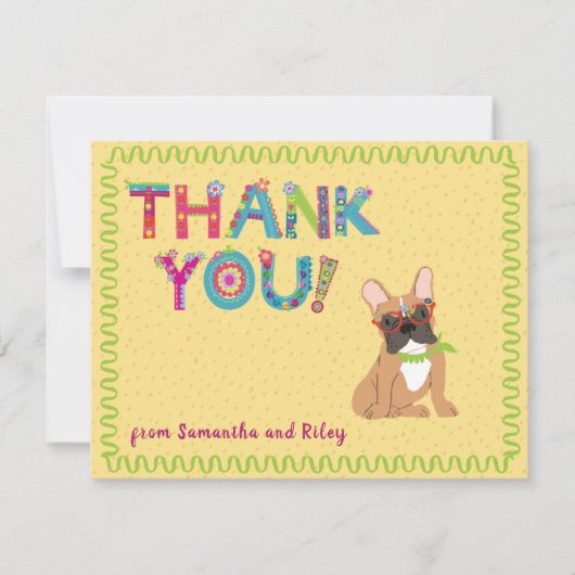 Cute フランスの Bulldogおもしろいフローラ     サンキューカード (正面)