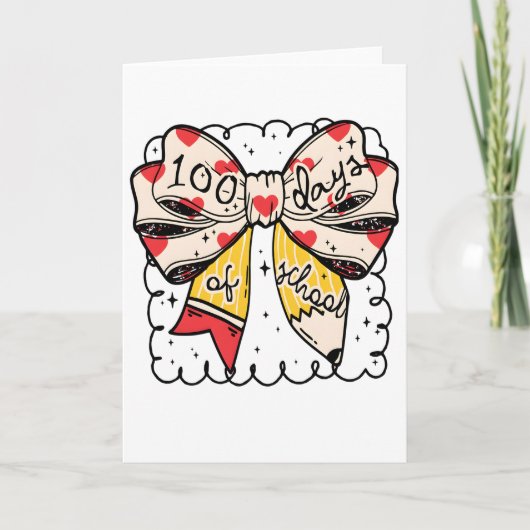 Cute 100 Days Of School Bow Pencil Classroom カード (正面)