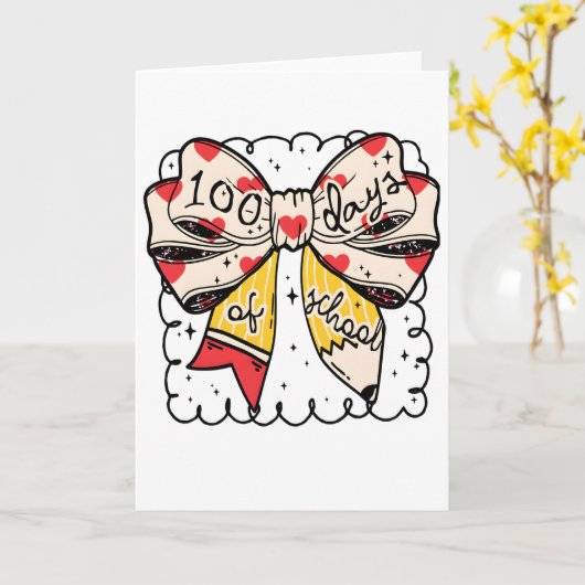 Cute 100 Days Of School Bow Pencil Classroom カード (黄色い花)