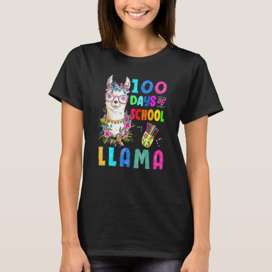 Cute 100 Days of School No Probllama Llama Back To Tシャツ (正面)