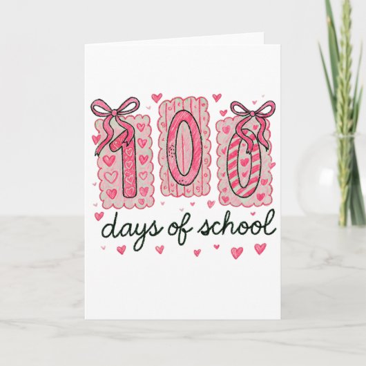 Cute 100 Days Of School Pink Hearts Classroom カード (正面)