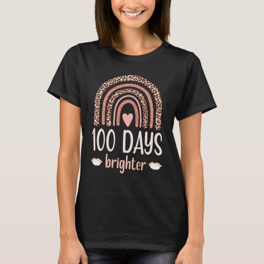 Cute 100th Day Brighter 100 Days Leopard Rainbow B Tシャツ (正面)