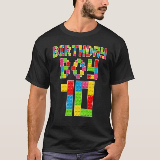 Cute 10th Birthday 10 Years Old Block Building Boy Tシャツ (正面)