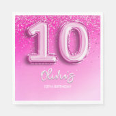 Cute 10th Birthday Girl Pink Number Balloon スタンダードランチョンナプキン (正面)