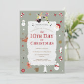 Cute 10th Day of Christmas Mid-Century Retro Xmas 招待状 (スタンド正面)