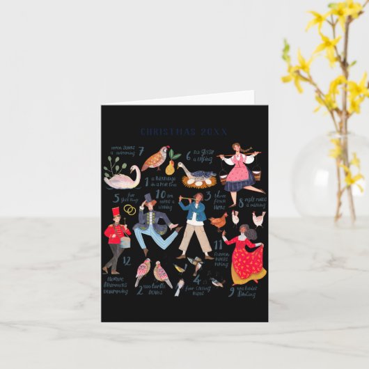 Cute 12 Days Of Christmas Clic Traditional  カード (黄色い花)