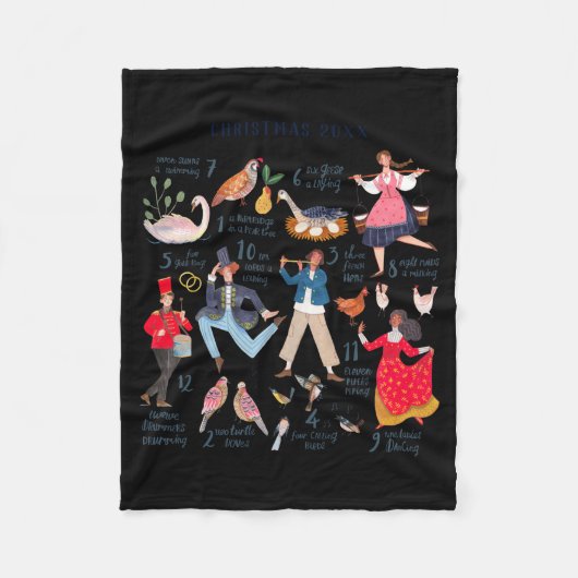 Cute 12 Days Of Christmas Clic Traditional  フリースブランケット (正面)